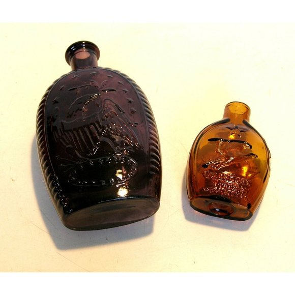 American Eagle Glass Bottles Set of Two Plum and Amber - Picture 1 of 12